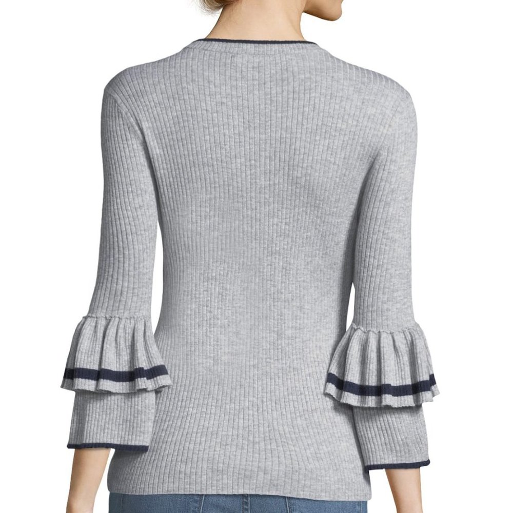 FRAME | Ruffle-Cuff Sleeves Rib-Knit Wool Sweater | Size XS - Picture 2 of 7